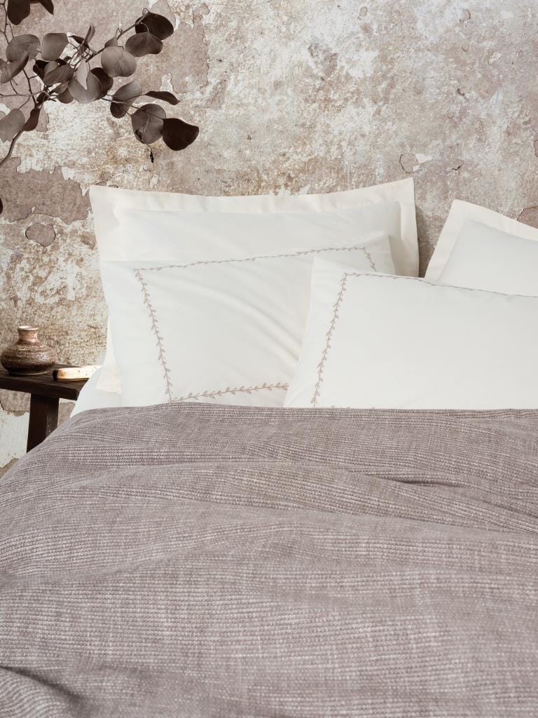 Embrova Şönil Çift Kişilik Yatak örtüsü / Pike Takımı Loom Bej 4 Adet Yastık Kılıfı Bonvagon