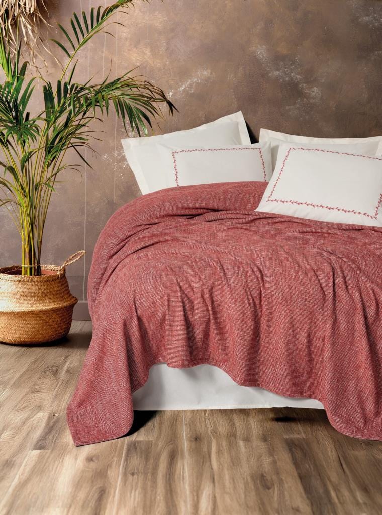 Embrova Şönil Çift Kişilik Yatak örtüsü / Pike Takımı Loom Bordo 4 Adet Yastık Kılıfı Bonvagon