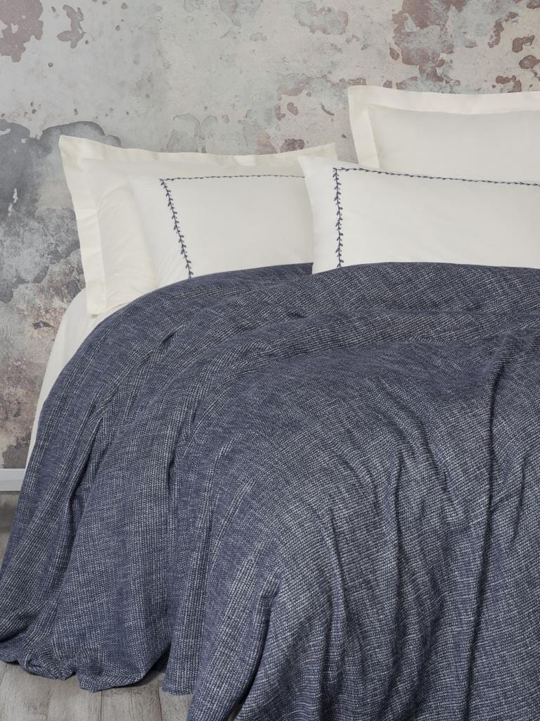 Embrova Şönil Çift Kişilik Yatak örtüsü / Pike Takımı Loom Lacivert 4 Adet Yastık Kılıfı Bonvagon