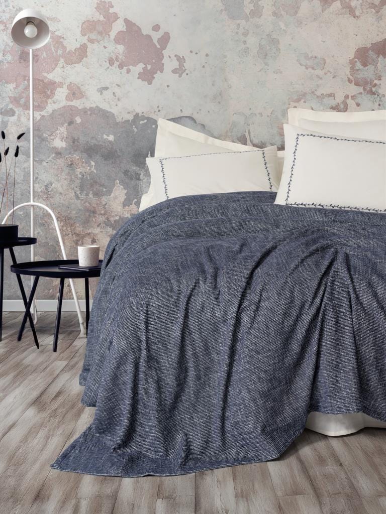 Embrova Şönil Çift Kişilik Yatak örtüsü / Pike Takımı Loom Lacivert 4 Adet Yastık Kılıfı Bonvagon