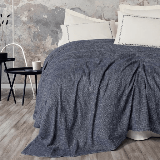 Embrova Şönil Çift Kişilik Yatak örtüsü / Pike Takımı Loom Lacivert 4 Adet Yastık Kılıfı Bonvagon