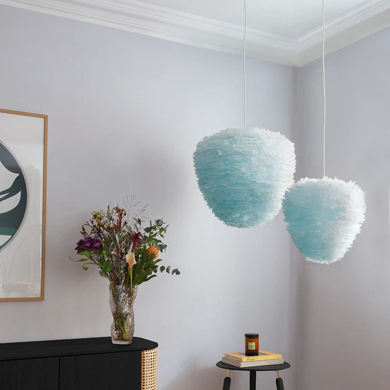 Eos Evia Kaz Tüyü Avize Mavi 55cm Lambader Bonvagon