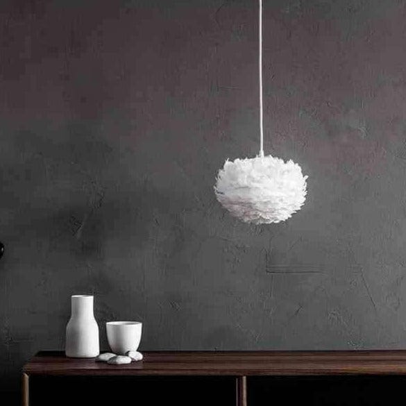 EOS Kaz Tüyü Avize Micro Beyaz 22cm Masa Lamba Başlığı Bonvagon