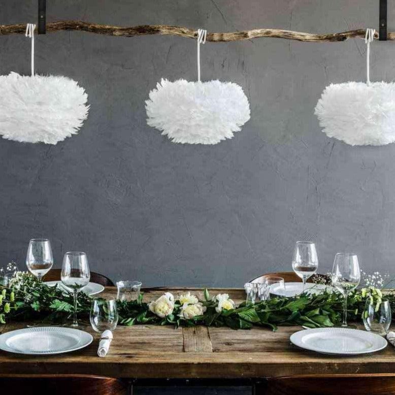 EOS Kaz Tüyü Avize Mini Beyaz 35cm Lambader Masa Lamba Başlığı Bonvagon