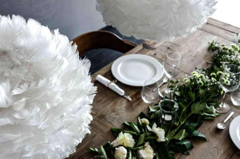 EOS Kaz Tüyü Avize Mini Beyaz 35cm Lambader Masa Lamba Başlığı Bonvagon