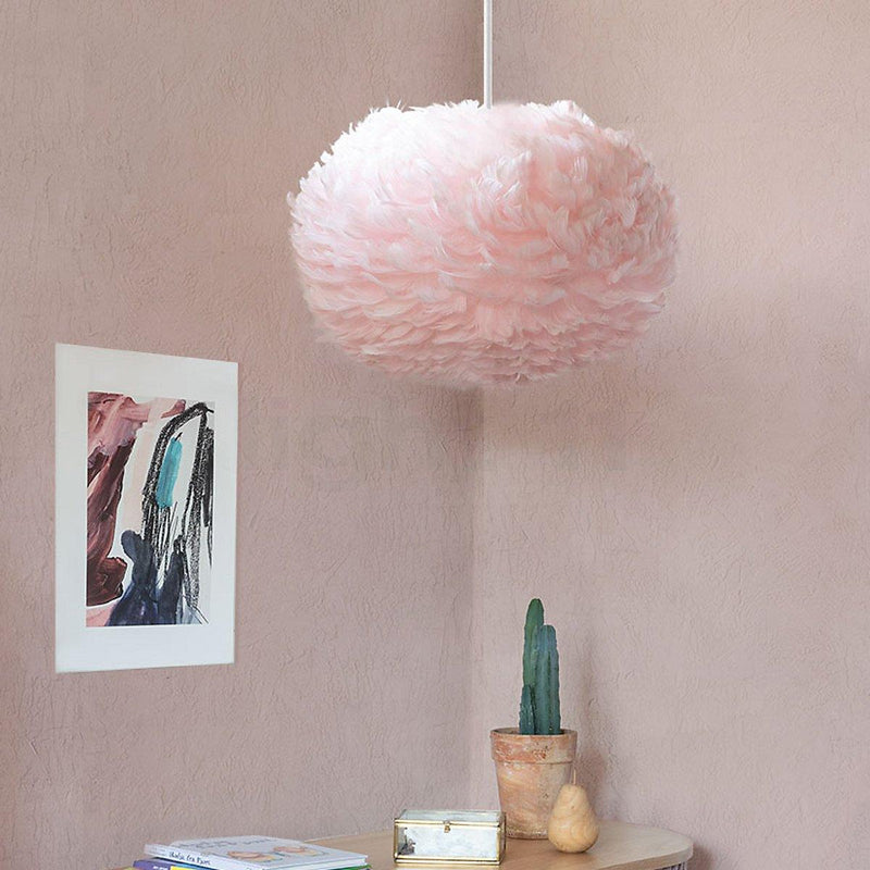 EOS Kaz Tüyü Avize Pembe 45cm Lambader Bonvagon