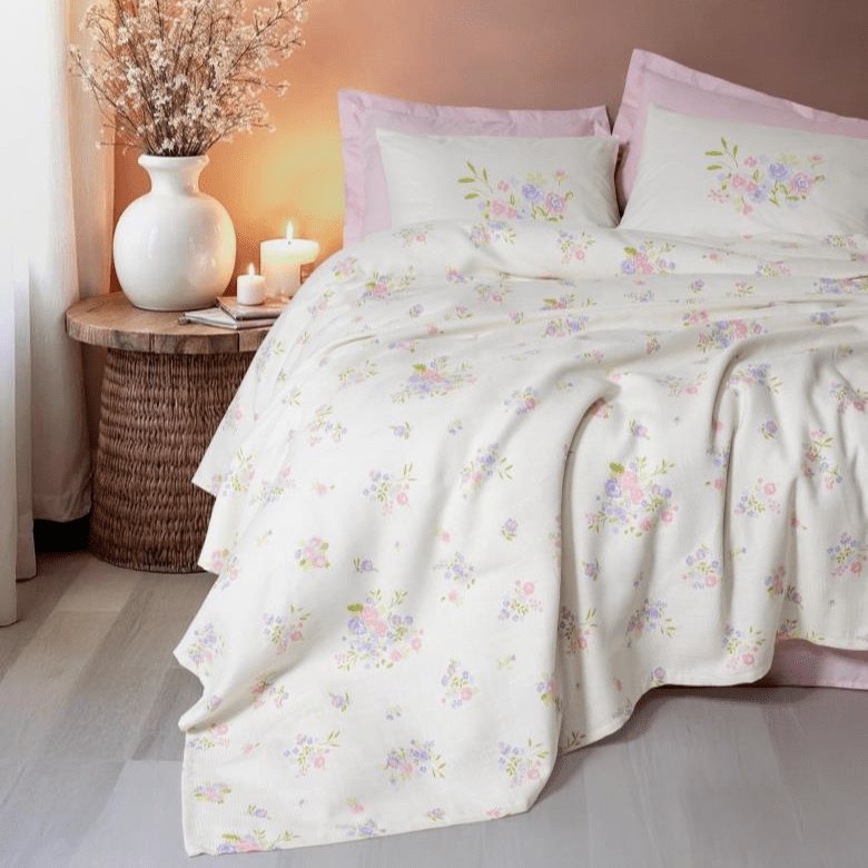 Estiva Çift Kişilik Pike Takımı Petal Pembe