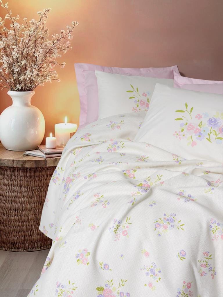 Estiva Çift Kişilik Pike Takımı Petal Pembe Bonvagon