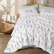 Estiva Çift Kişilik Pike Takımı Twig Mint %100 Pamuk Ranforce Kumaş Bonvagon