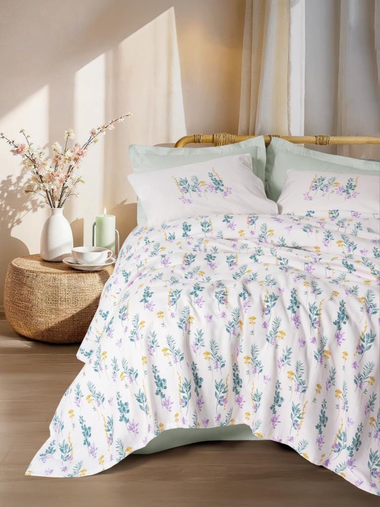 Estiva Çift Kişilik Pike Takımı Twig Mint %100 Pamuk Ranforce Kumaş Bonvagon