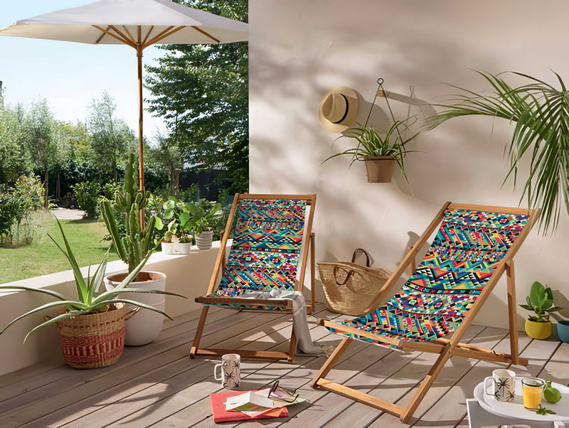 Ethnic Katlanabilir Şezlong Katlanır Ahşap Lounge Chair