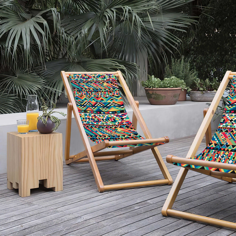 Ethnic Katlanabilir Şezlong Katlanır Ahşap Lounge Chair