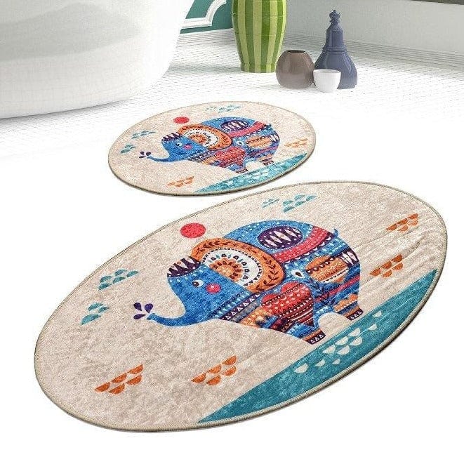 Etnic 2li Set Dijital Baskılı Banyo Halısı, Kaymaz Taban, Yıkanabilir Bonvagon