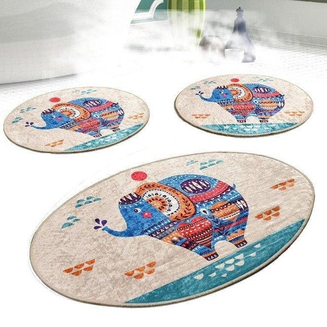 Etnic 3lü Set Dijital Baskılı Banyo Halısı, Kaymaz Taban, Yıkanabilir Bonvagon