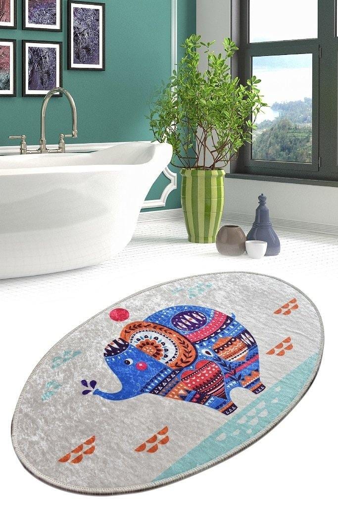 Etnic Oval 60x90cm Dijital Baskılı Halı, Kaymaz Taban, Yıkanabilir Bonvagon