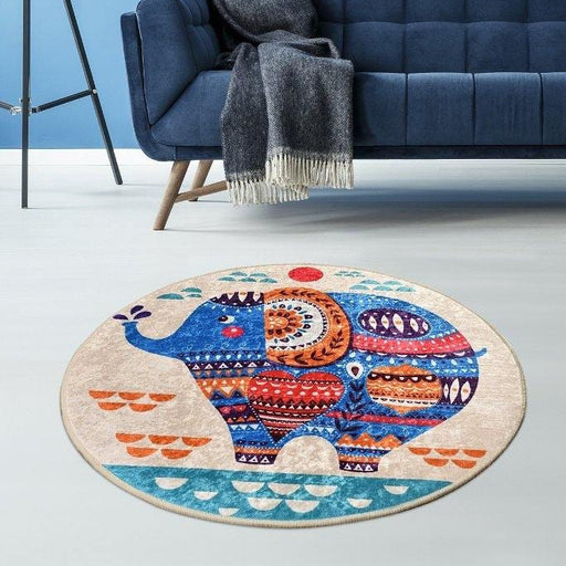 Etnic Yuvarlak Dijital Baskılı Halı, Kaymaz Taban, Yıkanabilir Bonvagon