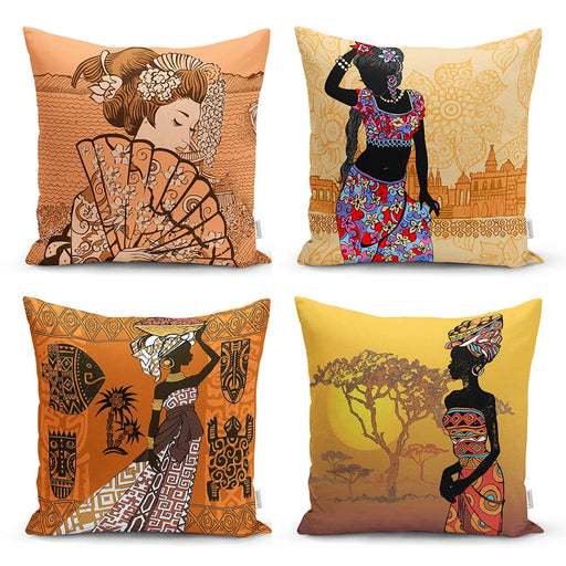 Etnik Afrika Women Desenli 4lü Kırlent Kılıf Seti Bonvagon