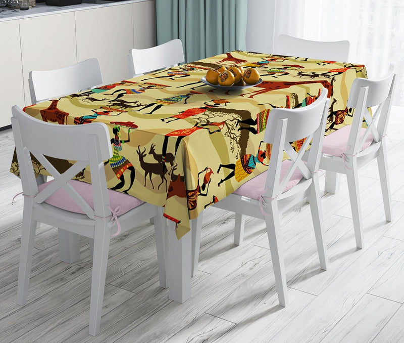 Etnik Afrikan Desenli Özel Tasarım Leke Tutmaz Masa Örtüsü Bonvagon