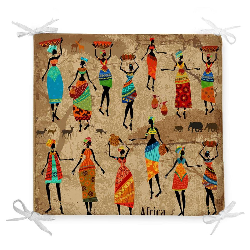 Etnik Desenli Dijital Baskılı Modern Fermuarlı Sandalye Minderi Bonvagon