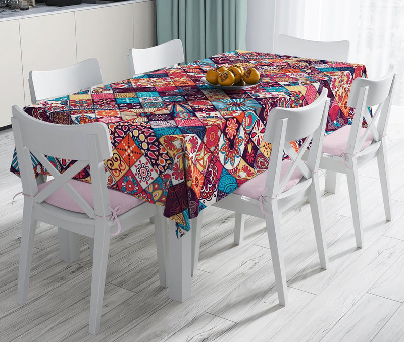 Etnik Geometrik Desenli Özel Tasarım Leke Tutmaz Masa Örtüsü Bonvagon