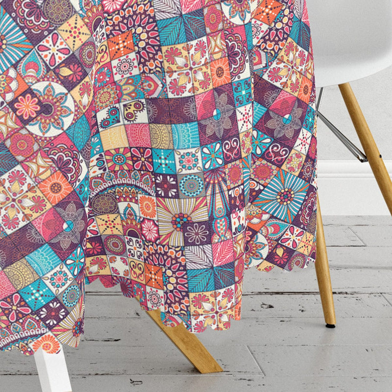 Etnik Geometrik Desenli Özel Tasarım Leke Tutmaz Masa Örtüsü Bonvagon