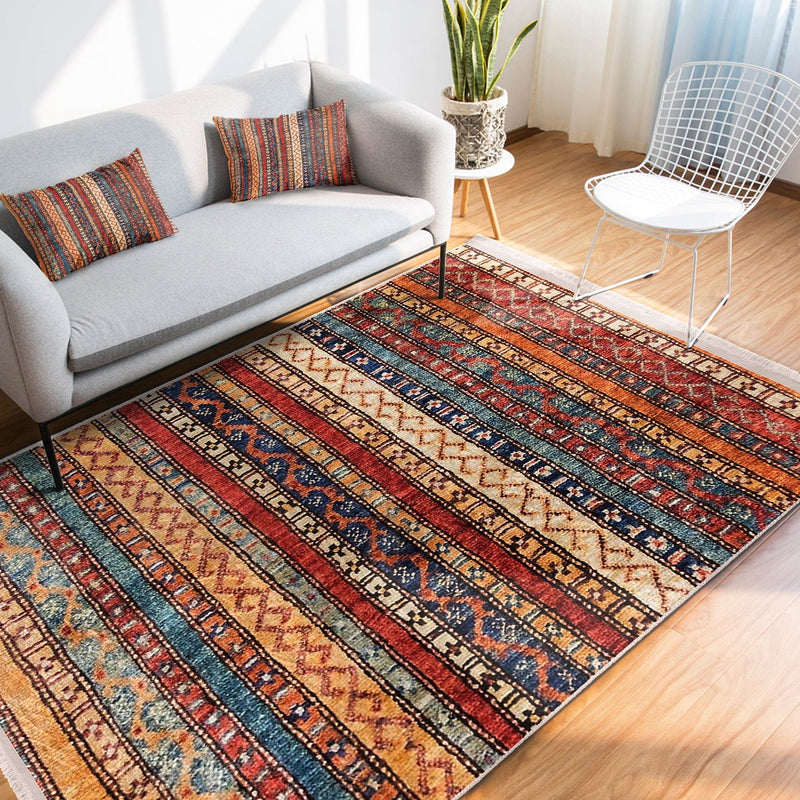 Etnik Hereke Motifli Geleneksel Desenli Etnik Motifler Vintage Salon Oturma Odası Koridor Antre Dijital Baskılı Makinede Yıkanabilir Saçaklı Halı Bonvagon