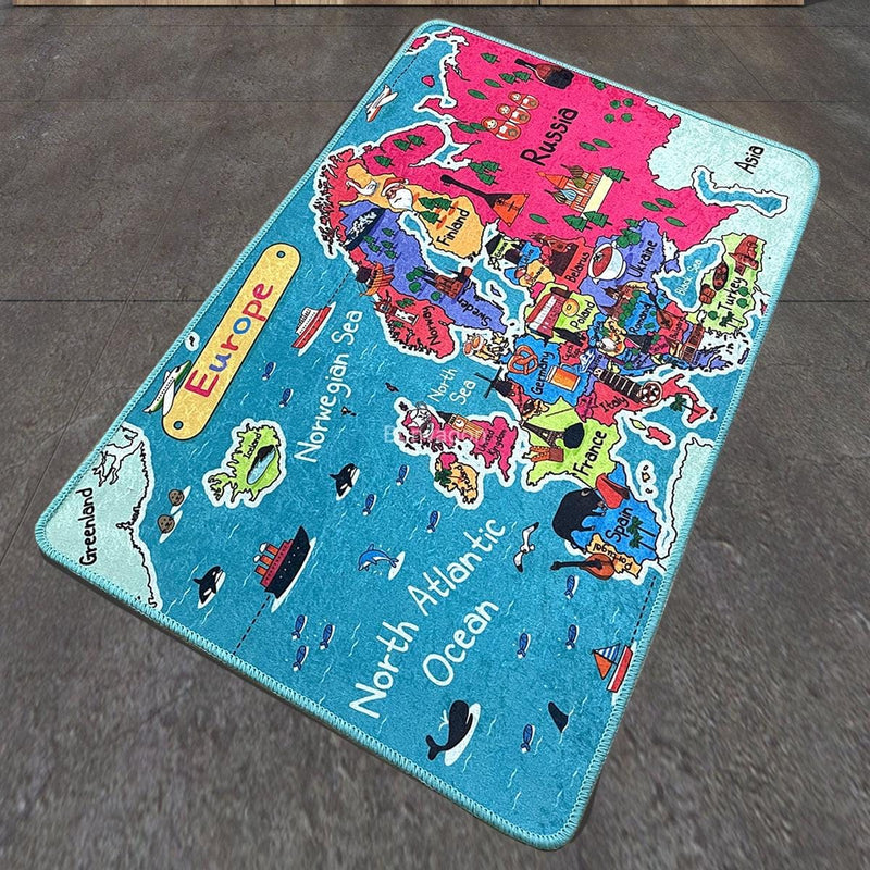Europa Carta Avrupa Haritası Dijital Baskılı Çocuk Halısı, Kaymaz Taban, Yıkanabilir Bonvagon