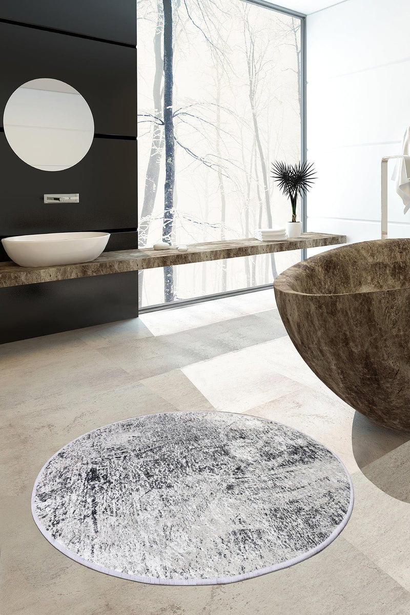 Evidence Dijital Baskılı Yuvarlak Banyo Halısı, Kaymaz Taban, Yıkanabilir Bonvagon