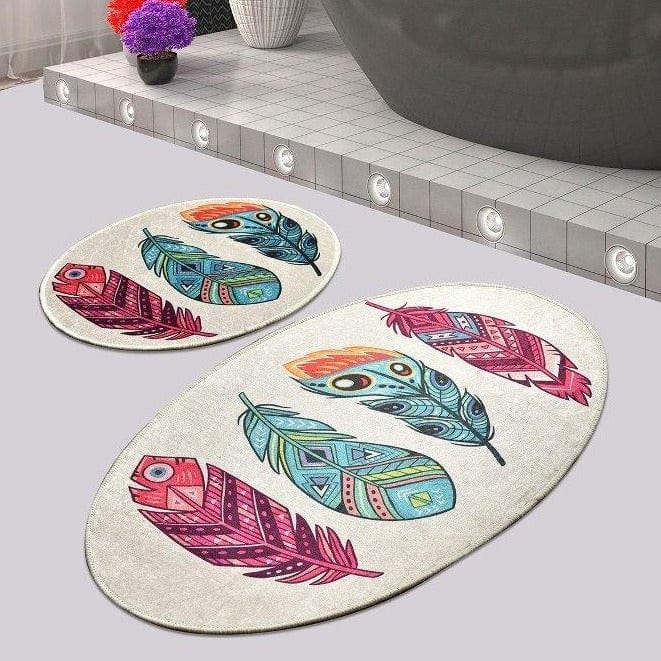 Feather 2li Set Dijital Baskılı Banyo Halısı, Kaymaz Taban, Yıkanabilir Bonvagon