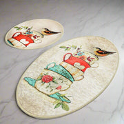 Fincan 2li Set Dijital Baskılı Banyo Halısı, Kaymaz Taban, Yıkanabilir Bonvagon