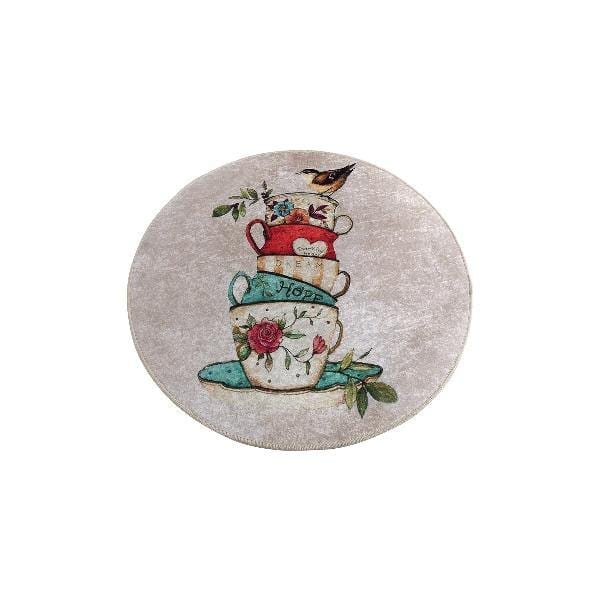 Fincan Çap 100cm Dijital Baskılı Yuvarlar Mutfak Halısı, Kaymaz Taban, Yıkanabilir Bonvagon