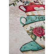 Fincan Çap 100cm Dijital Baskılı Yuvarlar Mutfak Halısı, Kaymaz Taban, Yıkanabilir Bonvagon