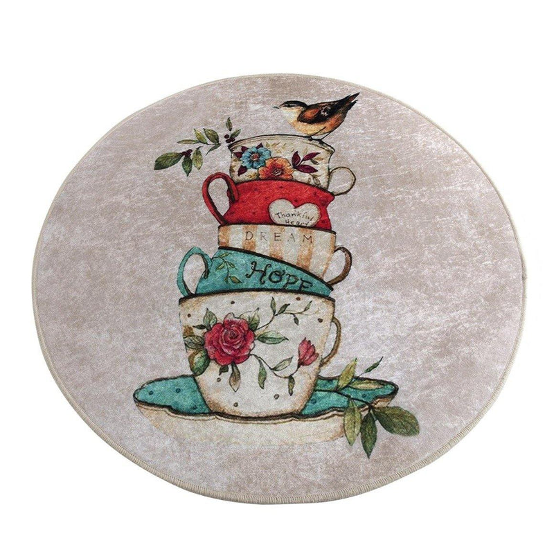 Fincan Çap 100cm Dijital Baskılı Yuvarlar Mutfak Halısı, Kaymaz Taban, Yıkanabilir Bonvagon