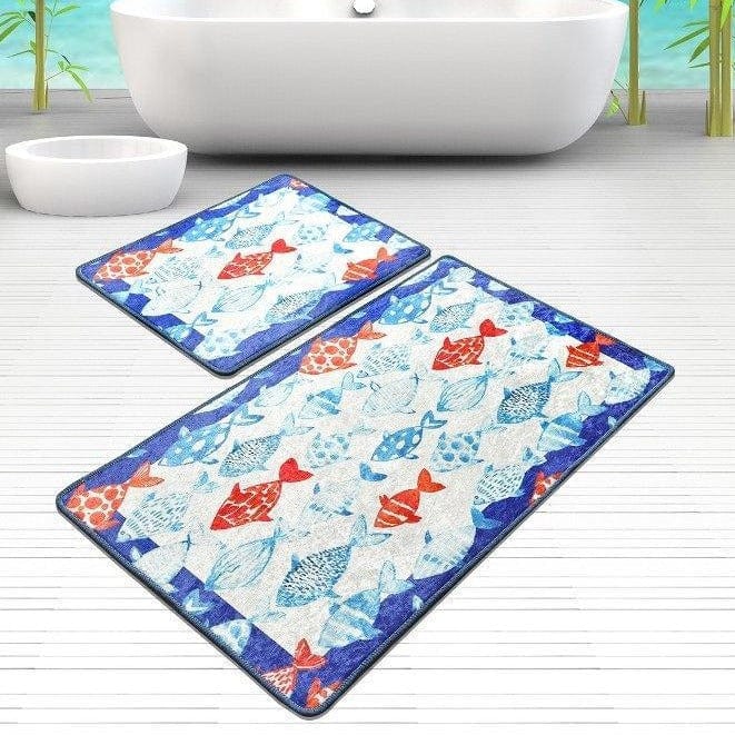 Finny Frame 2li Set Dijital Baskılı Banyo Halısı, Kaymaz Taban, Yıkanabilir Bonvagon