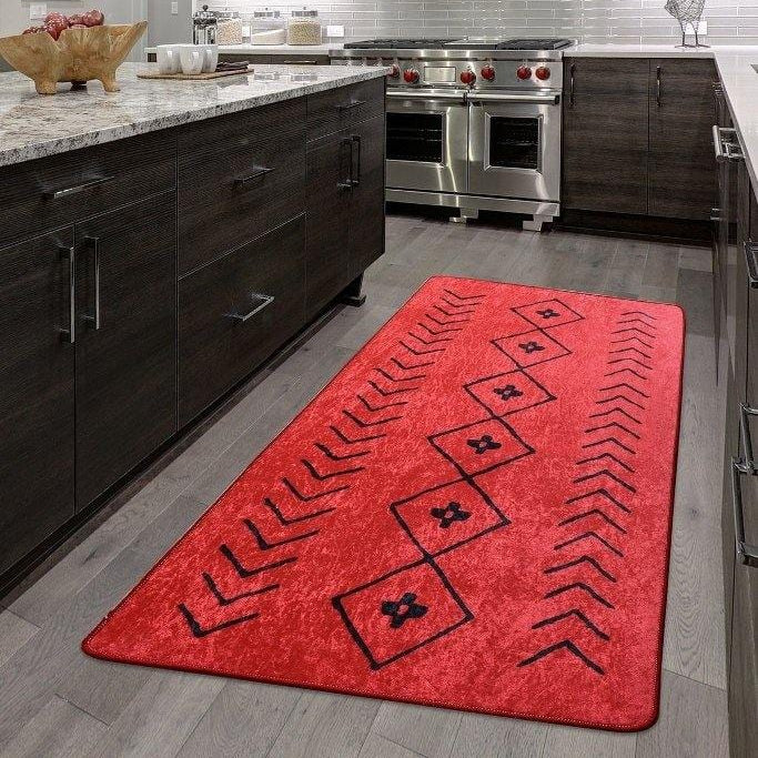 Fiona Kırmızı Dijital Baskılı Halı, Kaymaz Taban, Yıkanabilir Bonvagon