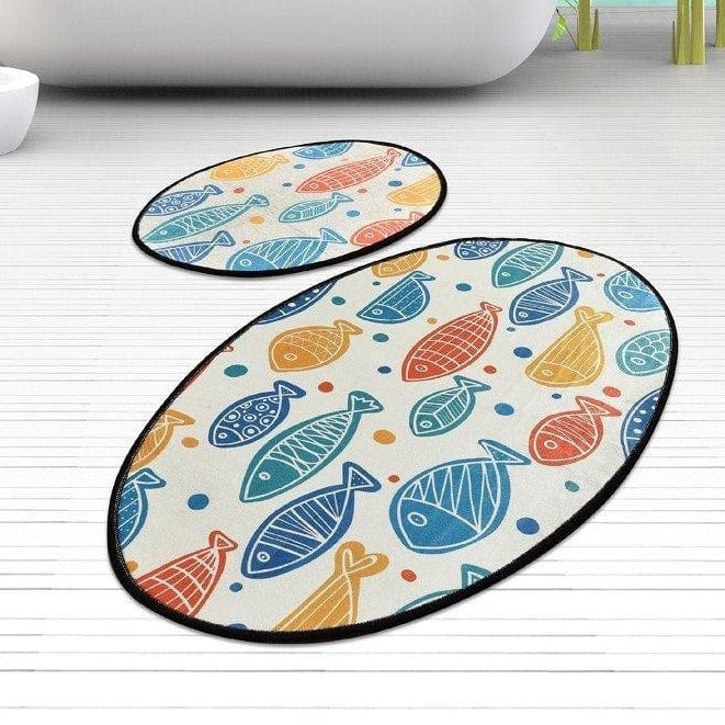 Fish Colourful 2'li Set Dijital Baskılı Banyo Halısı, Kaymaz Taban, Yıkanabilir Bonvagon