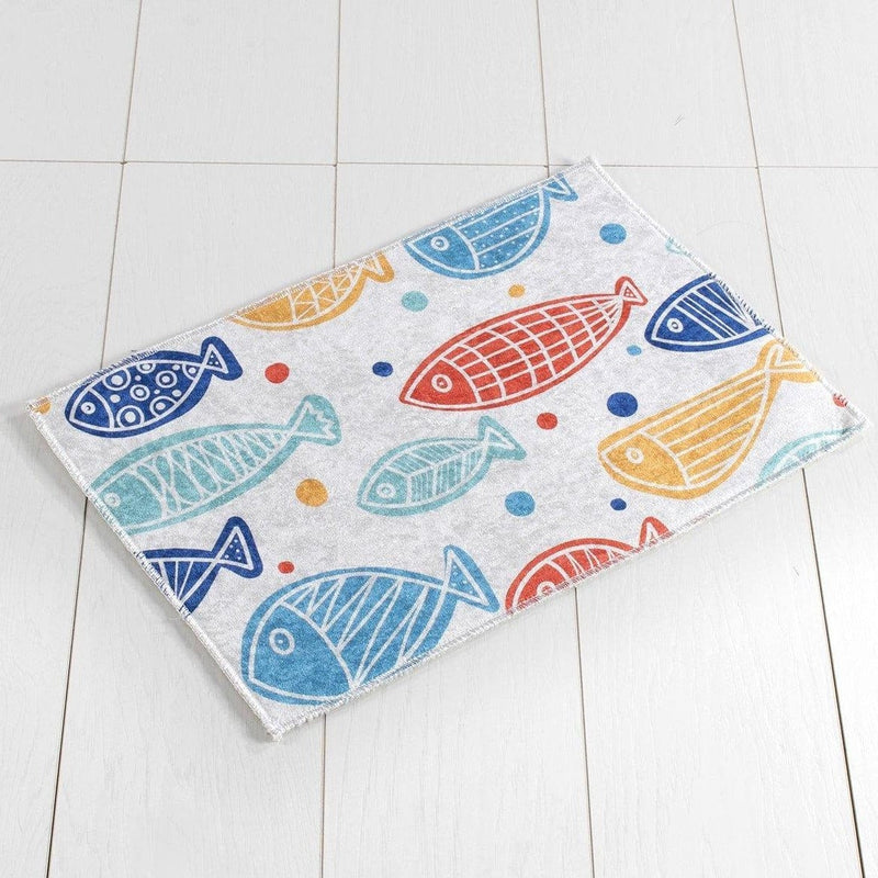 Fish Colourful Dijital Baskılı Banyo Halısı, Kaymaz Taban, Yıkanabilir Bonvagon