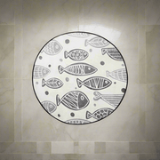 Fish White Yuvarlak Dijital Baskılı Banyo Paspas ve Halısı, Kaymaz Taban, Yıkanabilir Bonvagon