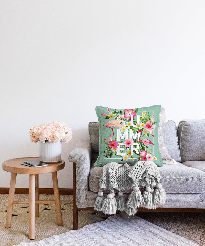 Flamingo Desen Dijital Baskılı Modern Raşel Kadife Yastık Kırlent Kılıfı Bonvagon