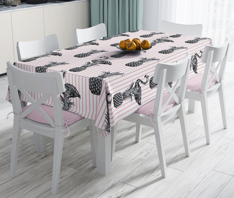 Flamingo ve Ananas Temalı Dijital Baskılı Leke Tutmaz Masa Örtüsü Bonvagon