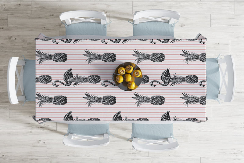 Flamingo ve Ananas Temalı Dijital Baskılı Leke Tutmaz Masa Örtüsü Bonvagon