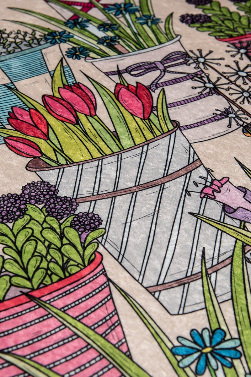 Flowerpot Dijital Baskılı 2li Set Banyo Halısı, Kaymaz Taban, Yıkanabilir Bonvagon