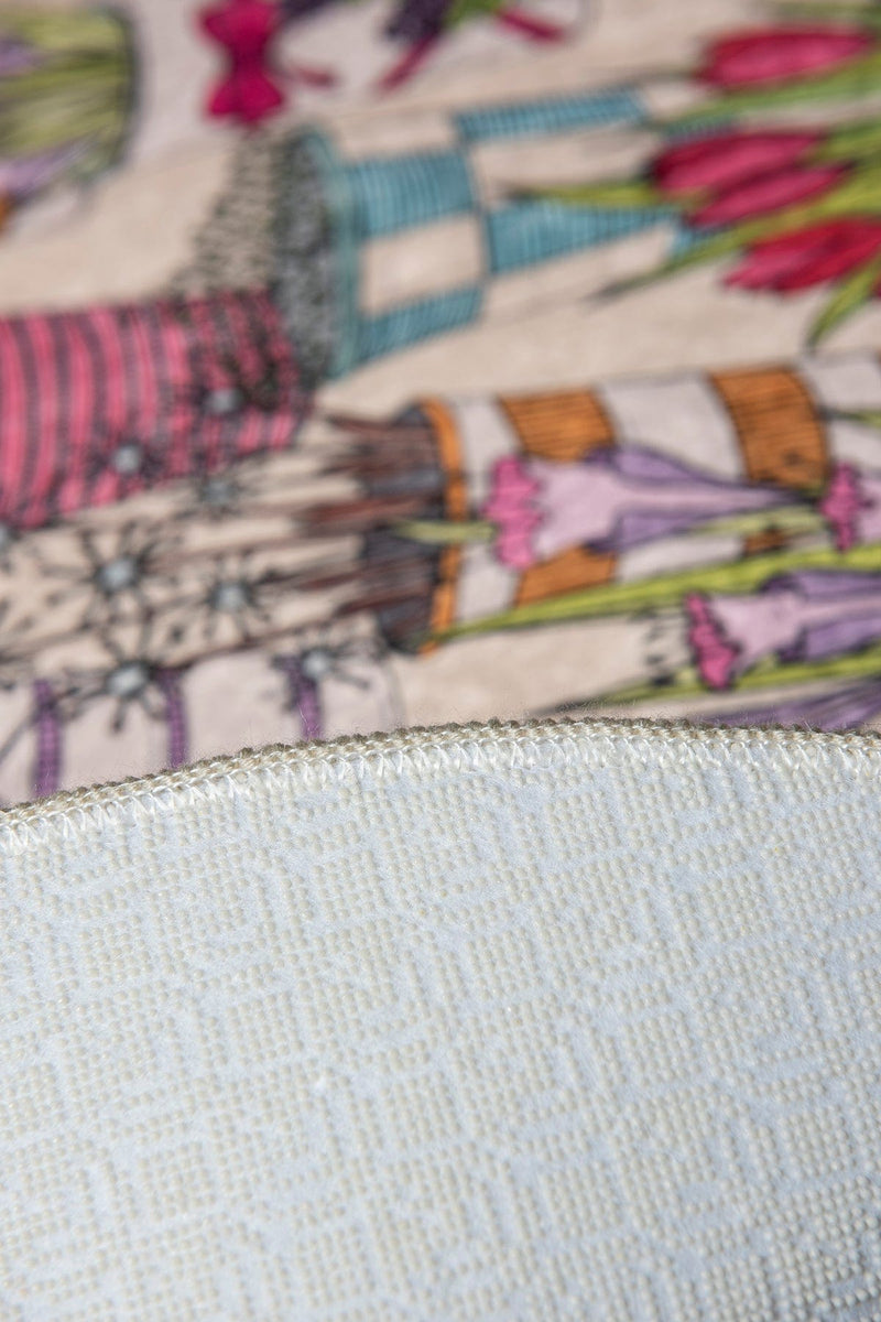 Flowerpot Dijital Baskılı 2li Set Banyo Halısı, Kaymaz Taban, Yıkanabilir Bonvagon