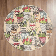 Flowerpot Dijital Baskılı Yuvarlak Banyo Paspas ve Halısı, Kaymaz Taban, Yıkanabilir Bonvagon