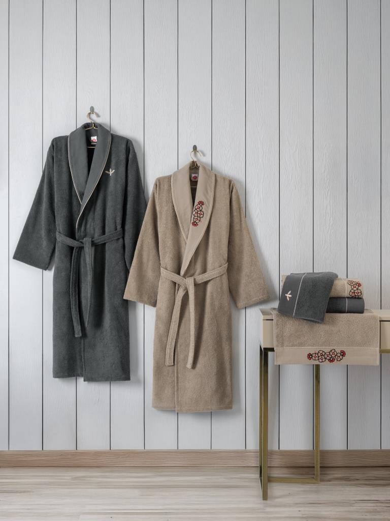 Folk Art Aile Bornoz Seti Yamka Bej Antrasit Bonvagon