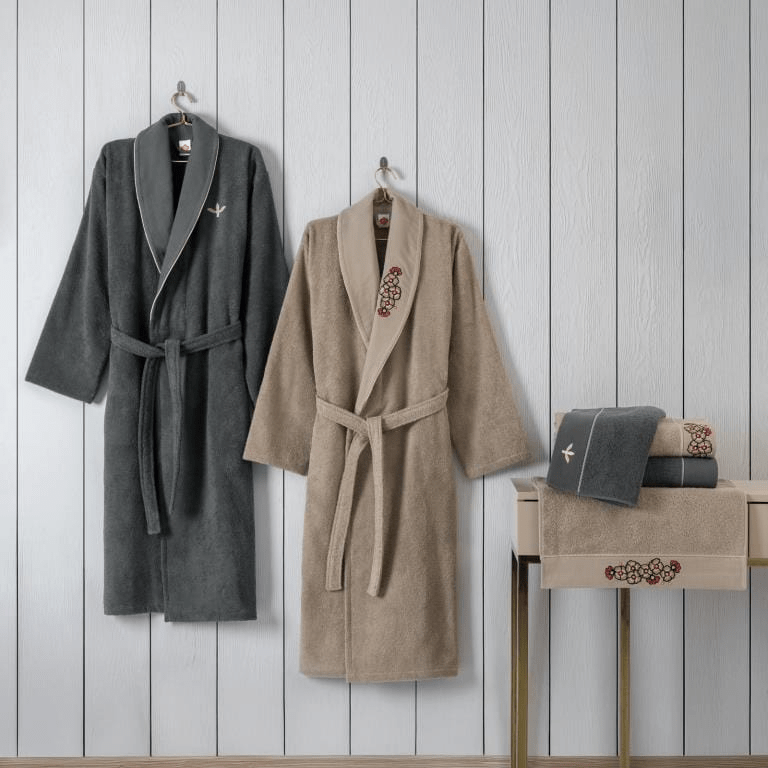 Folk Art Aile Bornoz Seti Yamka Bej Antrasit Bonvagon