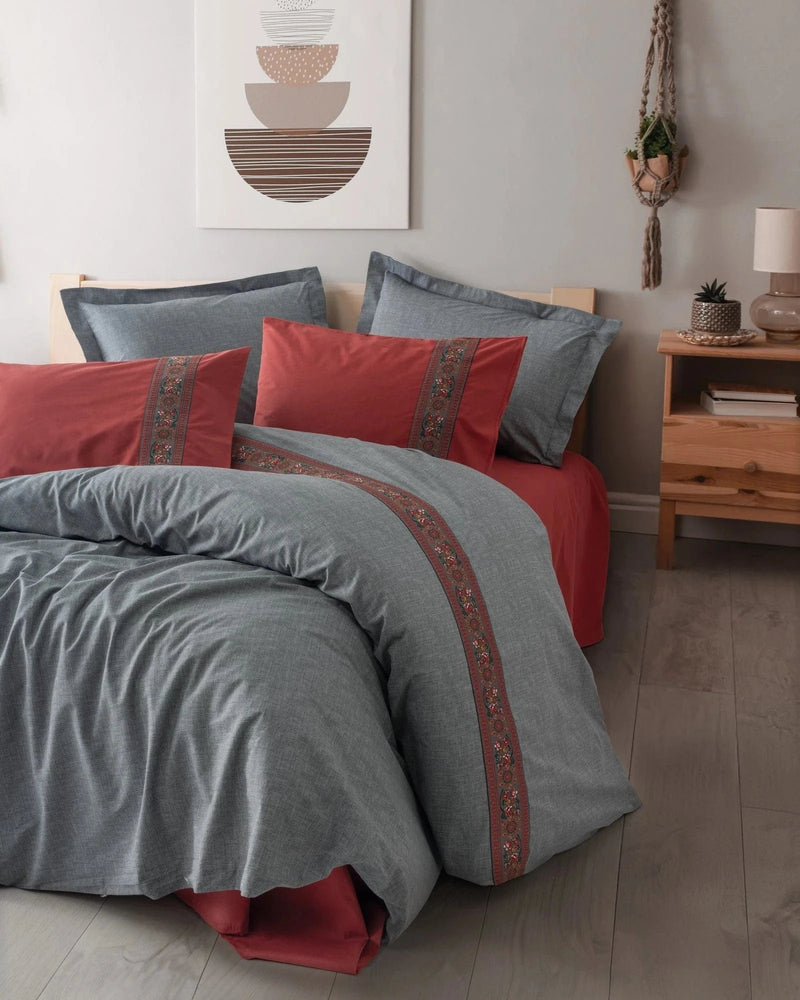 Folk Art Çift Kişilik Nevresim Takımı Felina Bordo Bonvagon