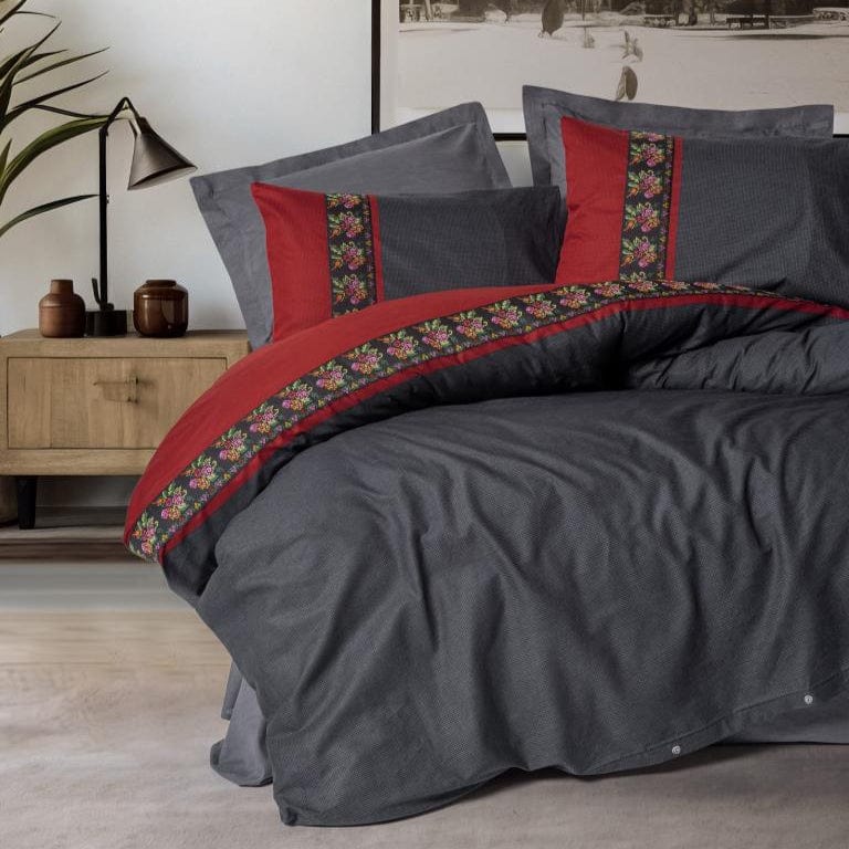 Folk Art Çift Kişilik Nevresim Takımı Lienzo Antrasit Bonvagon