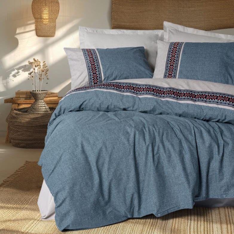 Folk Art Çift Kişilik Nevresim Takımı Polku Gri Bonvagon