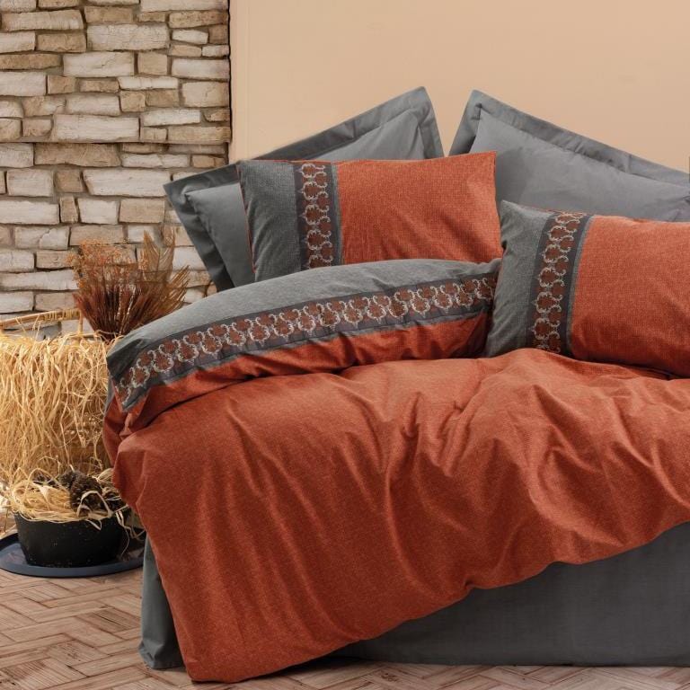 Folk Art Çift Kişilik Nevresim Takımı Tamaya Kiremit 57 Tel Ranforce %100 Pamuk Bonvagon